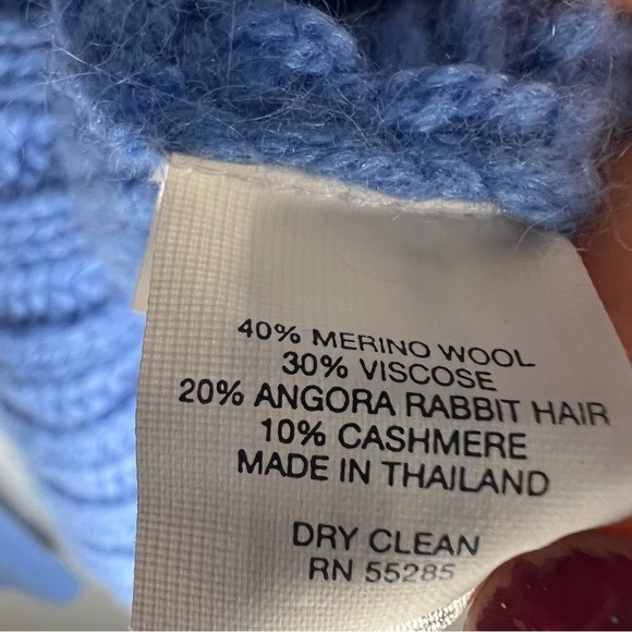 Express Wool Cashmere Angora Turtleneck Sweater Fisherman Blue Sz L Cable Knit - Picture 8 of 9